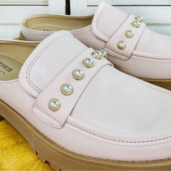 Crown & Ivy Loralei Pearl Embellished Lug Sole Mule Loafers Blush‎ Pink 7 - Picture 8 of 12
